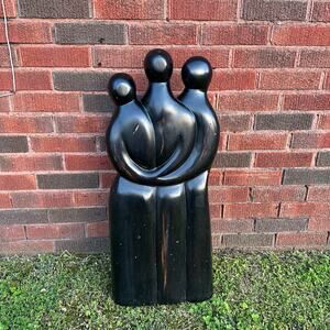 Large Wooden Sculpture Three Figures Embracing Family Sisters 12W X 4D X 29.5H